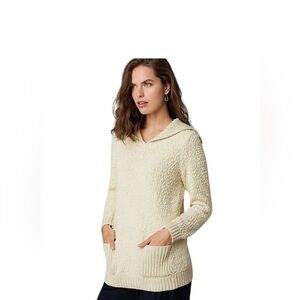 J Jill 2X Mixed Textures Collared Sweater 2024 Ivory Cotton Blend New With Tags